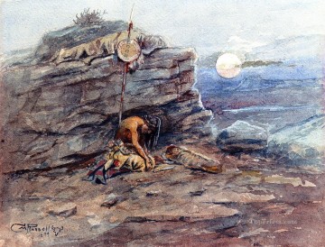  American Pintura al %c3%b3leo - De luto por su guerrero indios muertos americano occidental Charles Marion Russell